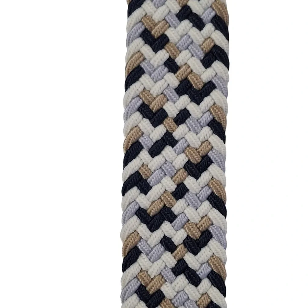 Nike Mens G-Flex Woven Braided Stretch Golf Belt Navy Tan White Size M 34-36